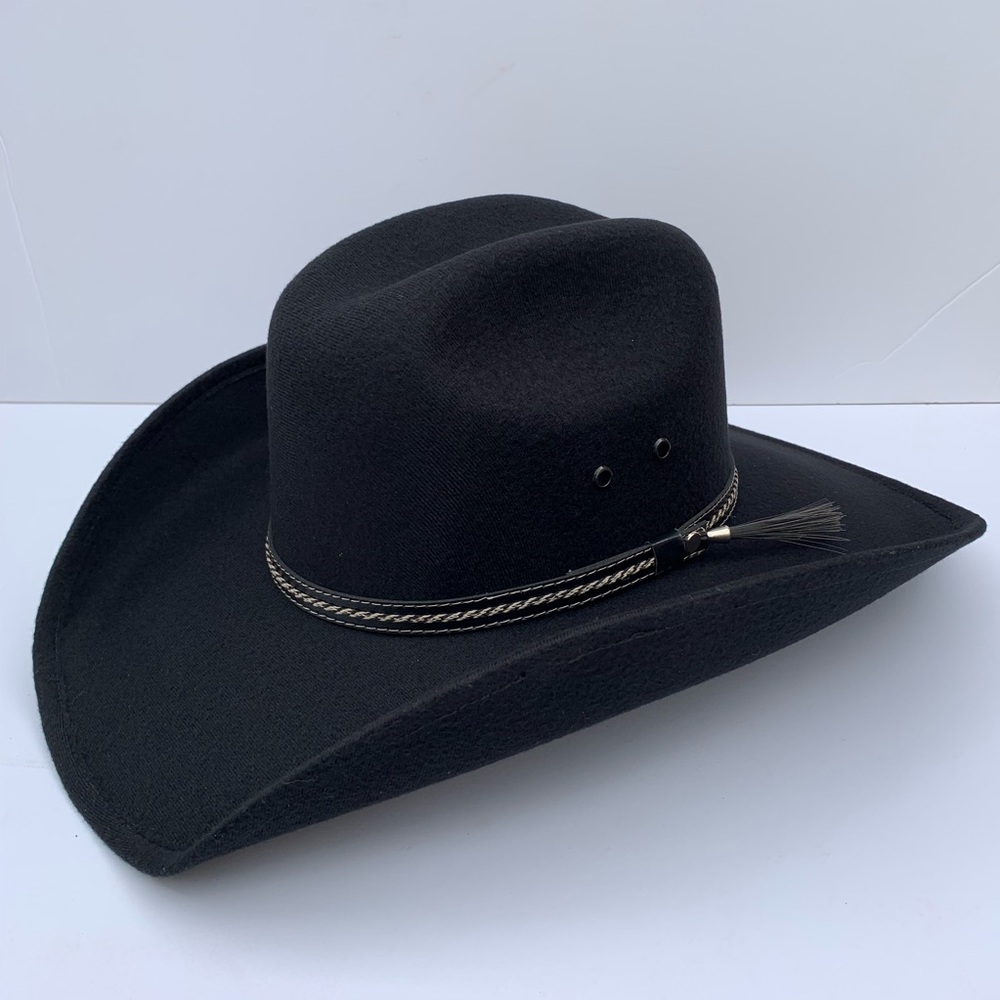 Black Western Felt Cowboy Hat with Decorative Braid